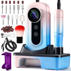 Nail Drill, Portable Electric Nail File 45000RPM, Rechargeable Nail Drill Professional With Bits & Base, For Acrylic Gel Nails, E-File Machine, M (Option: Blue)