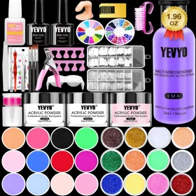 Acrylic Nail Kit, Nail Kit For Beginners With Everything, 24 Colors Glitter Acrylic Powder And Liquid Monomer Set, 200 Pcs Nail Tips, 3 Pcs Acryl (Option: Multicolour)