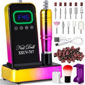 Cordless Nail Drill 45000 RPM, Rechargeable Electric Nail File Kit For Acrylic Gel Polishing Removing, Nail Drill Kit With Bits & Base, Portable (Option: Gold)