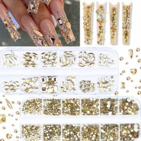 12-grid Water Drop Heart AB Crystal Nail Art Decorations (Option: PH2585 Champagne-Suit)