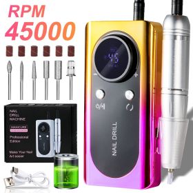 Professional Electric Nail Drill Machine, 45000RPM Rechargeable E-File Nail Drill Cordless, Electric Nail File Kit, Portable Electronic Grinder, (Option: Gold)
