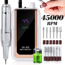 Professional Electric Nail Drill, 45000 RPM Cordless Rechargeable E-File Machine, With 6 Bits, Sanding Bands, LCD Display For Acrylic Gel Nails (Option: White)