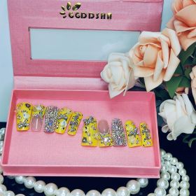 GGddsha Duck Nails Handmade PMMA Acrylic MediumSquare Fake Nails With Rhinestones Love Butterfly DesignReusable Full Coverage Duck Ladies Fake Na (Option: L)