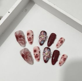 Blooming Hand-painted Three-dimensional Carved White High-grade Mid-length Manicure (Option: Almond-L)